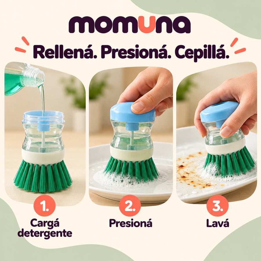 Tres pasos: cargar detergente, presionar y lavar